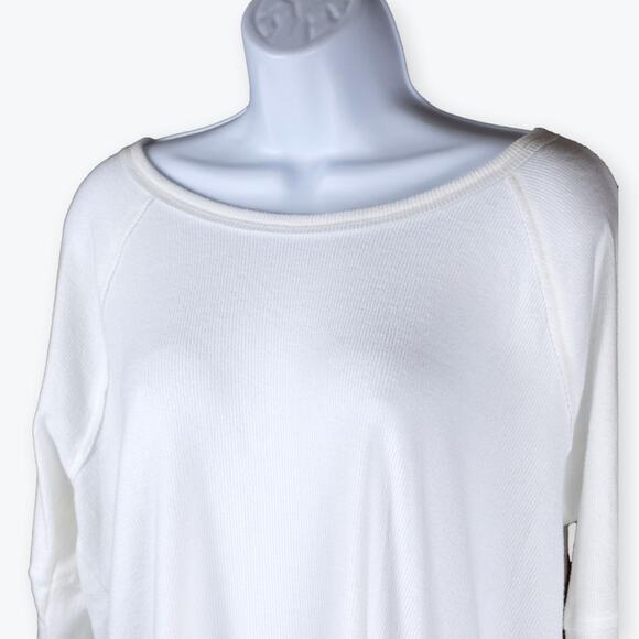 Three Dots White Long Sleeve Top | Women’s M | Soft Ribbed Crew - Picture 2 of 5